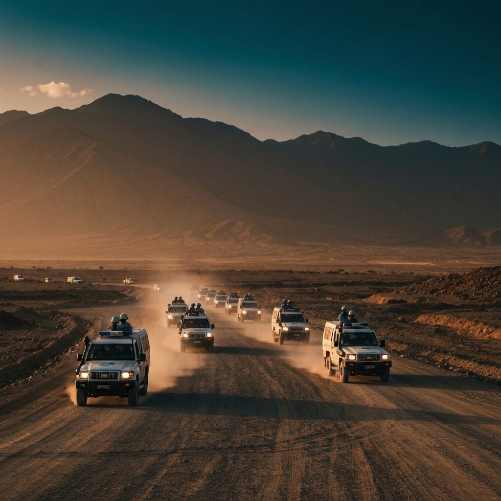 UN convoy traveling through conflict zone