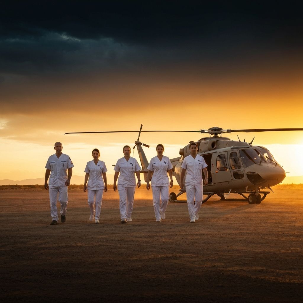 Medical aid workers departing for mission