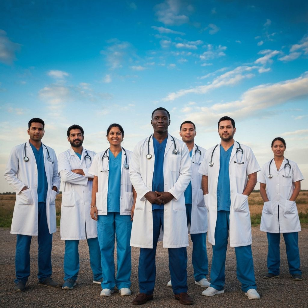International medical team standing together